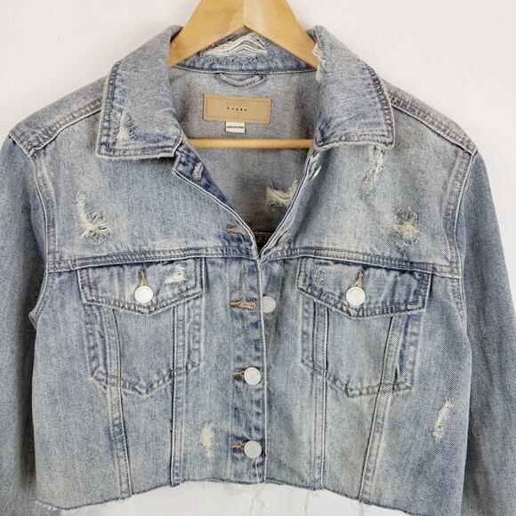 Blank NYC Women's Cropped Distressed Denim Jean Trucker Jacket Size Small - Picture 6 of 9